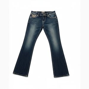 Soundgirl Jeans Skinny Girls Size 16 Dark Blue Bling Embellished Angel Wings New